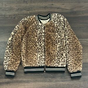 Art Class Girls Faux Brown Leopard Print Bomber Jacket M(7/8)